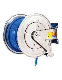 HOSE AND REEL, FOOD SAFE 304 STAINLESS CONSTRUCTION. PERFECT FOR WASHING DOWN, PROCESSING OPERATIONS AND HYGENE ON SITE. NO TRACE SYNTHETIC RUBBER FOR HOT WATER USE. GREAT TO ENSURE THE HIGHEST HYGIENE STANDARDS.  HIGHEST QUALITY- MADE IN ITALY. 