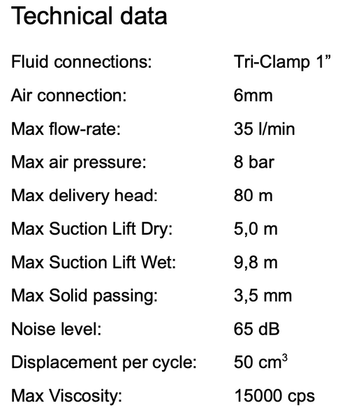 Stainless Steel AISI 316 Diaphragm Pump Food SS35 1/2 BSP 35LPM TRI- Clamp 1"